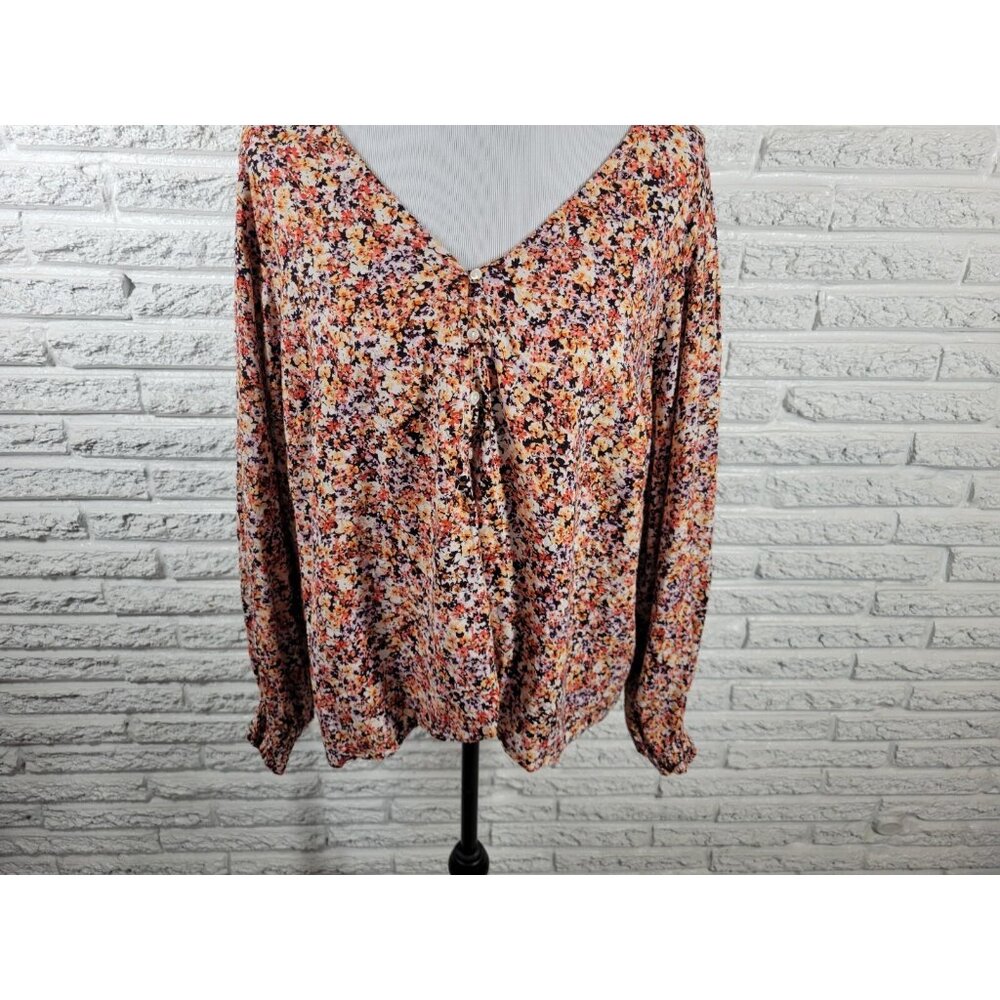 Old Navy Womens Top 2X Plus Cropped Long Sleeve Brown Floral FLO200E - Picture 4 of 9